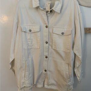 H&M distressed white denim jacket.